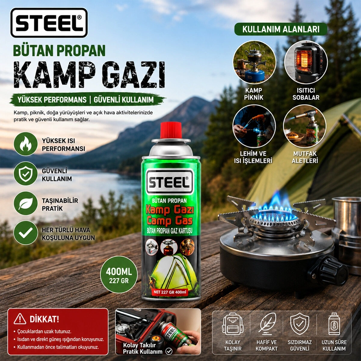 STEEL CK-7153 ( PİKNİK & KAMP ) BÜTAN GAZI ( 220GR & 400ML )*48