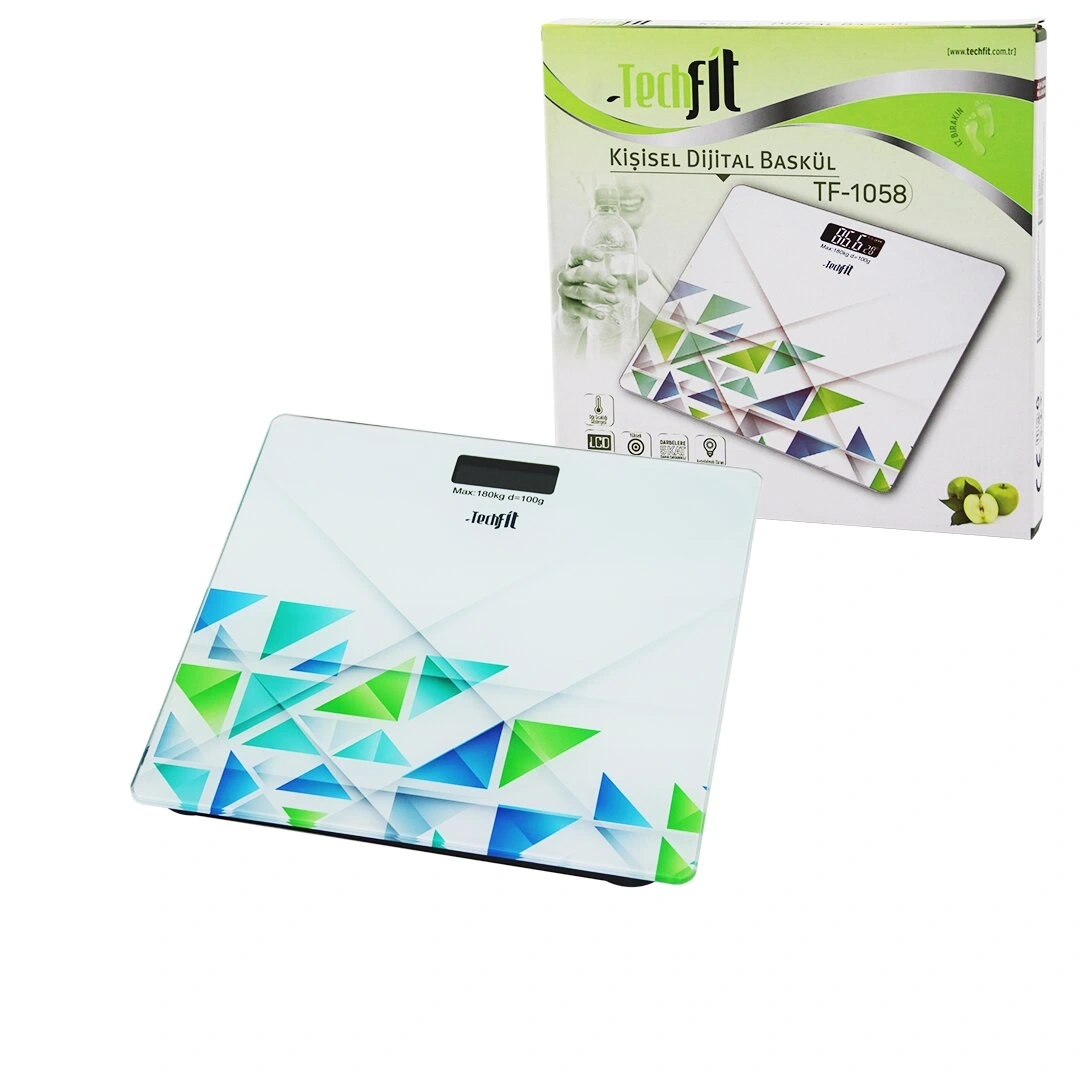 TECHFİT TF-1058 / TF-1053 ( DESENLİ CAM TEMPERLİ ) DİJİTAL BASKÜL TERAZİ TARTI (180KG/100GR) (LCD EKRAN & SENSÖR )*10