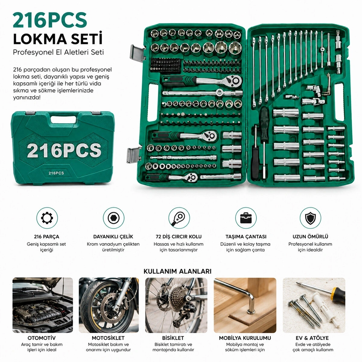 TOOLS MAN ( 216PCS ) LOKMA SETİ ( LOKMA & SOKET & BİTS ADAPTÖR & 3AD.CIRCIR KOLU ) ( PLASTİK ÇANTALI )*4