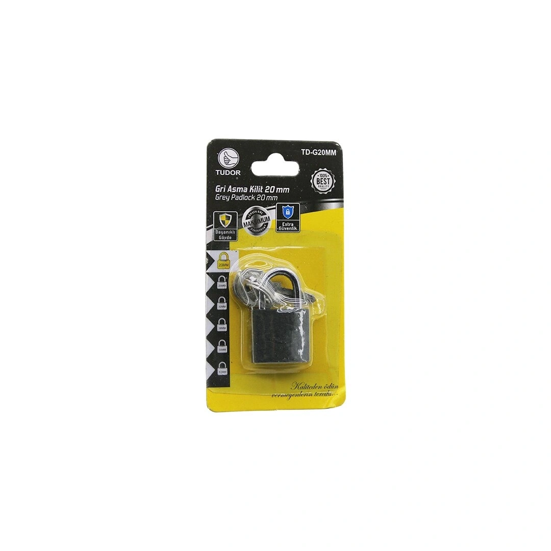 TUDOR TD-G20MM ( KARTLI ) ( 20MM & GRİ ) ( KISA KANCALI ) ASMA KİLİT*12X40
