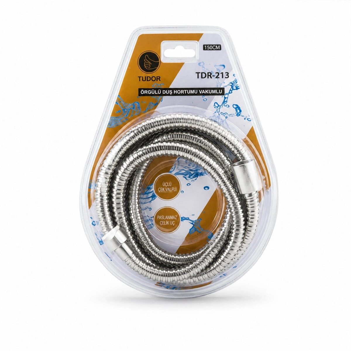 TUDOR TDR-213 ( KROM & ÖRGÜLÜ ) VAKUMLU DUŞ HORTUMU ( 150CM ) ( VAKUMLU AMBALAJ )*50