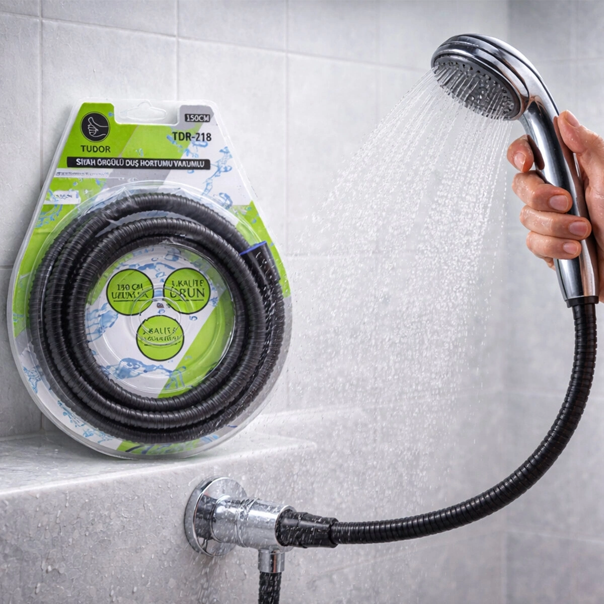 TUDOR TDR-218-TH-213 ( 150 CM UZUNLUK ) SİYAH ÖRGÜLÜ VAKUMLU DUŞ HORTUMU*50