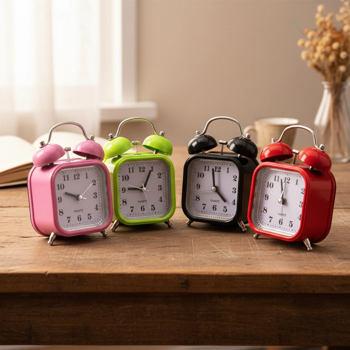 TWIN BELL ALARM CLOCK BGC-14 KARE MASA ÇALAR SAAT ( PLASTİK KASA RENKLİ ) ( PİLLİ & IŞIKLI )*100