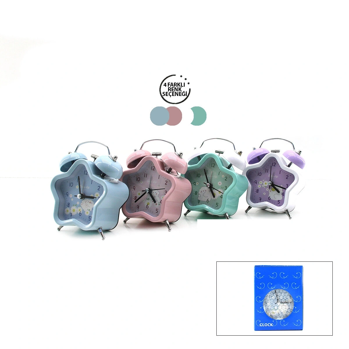 TWIN BELL ALARM CLOCK BGC-18 YILDIZ MASA ÇALAR SAAT ( METAL KASA RENKLİ ) ( PİLLİ & IŞIKLI ) ( ÇAP: 8.8CM )*100