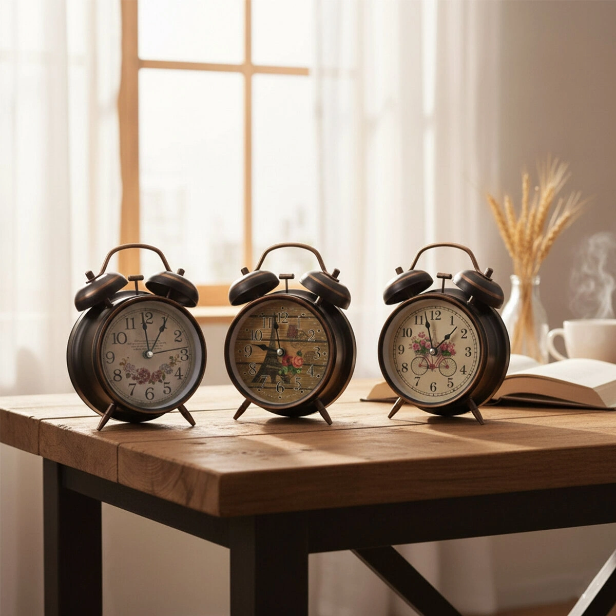 TWIN BELL ALARM CLOCK BGC-45 YUVARLAK MASA ÇALAR SAAT ( METAL KASA ESKİTME & DESENLİ ) ( PİLLİ & IŞIKLI ) ( ÇAP: 10CM )*60