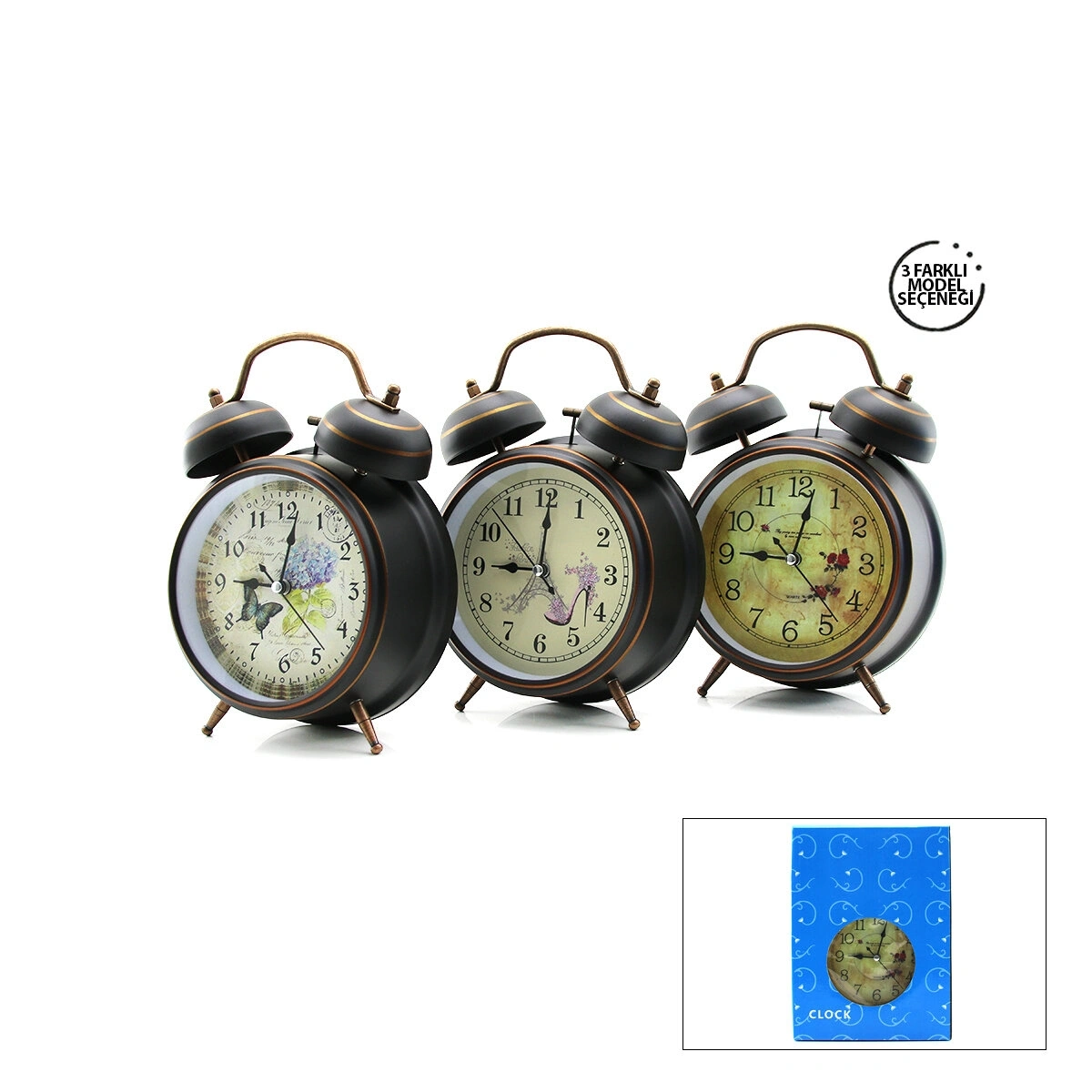 TWIN BELL ALARM CLOCK BGC-48 YUVARLAK MASA ÇALAR SAAT ( METAL KASA RENKLİ DESENLİ ) ( PİLLİ & IŞIKLI ) ( ÇAP: 13CM )*40