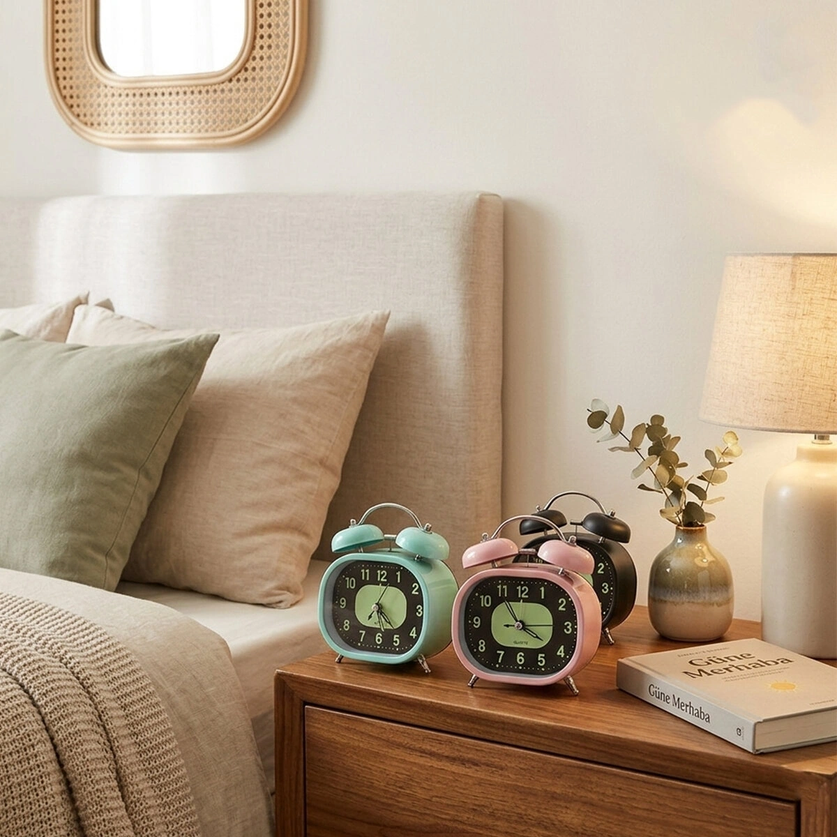 TWIN BELL ALARM CLOCK BGC-57 DİKDÖRTGEN MASA ÇALAR SAAT ( METAL KASA RENKLİ ) ( PİLLİ & IŞIKLI ) ( FOSFORLU )*60