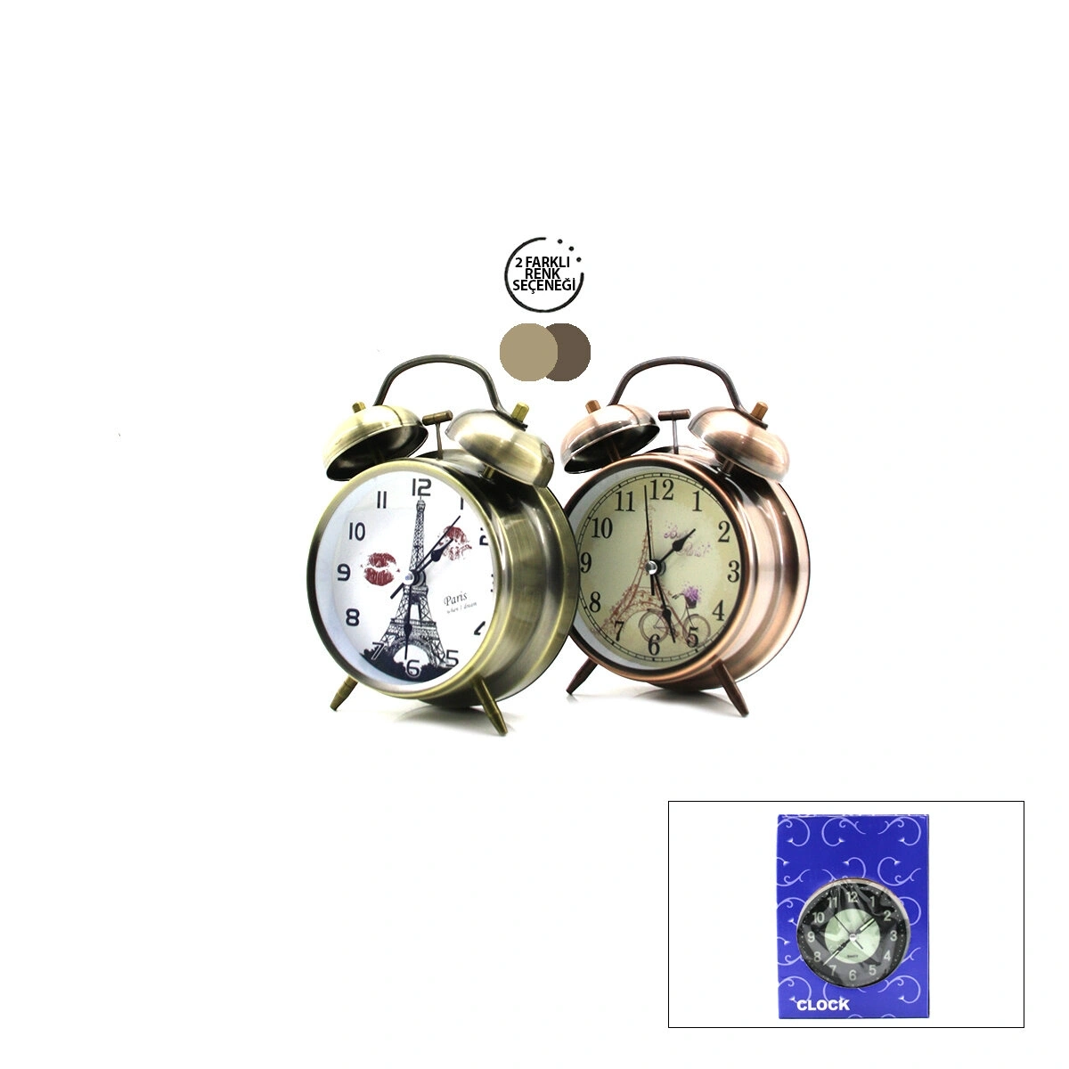 TWIN BELL ALARM CLOCK BGC-60 YUVARLAK MASA ÇALAR SAAT ( METAL KASA ESKİTME DESENLİ ) ( PİLLİ & IŞIKLI ) ( ÇAP: 10CM )*60