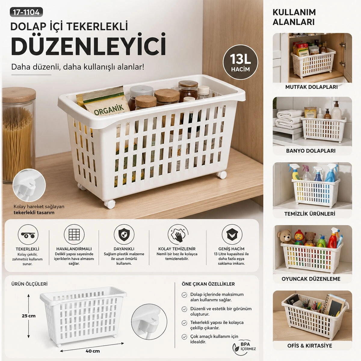 URVE UR-3566 COMPILE MAXİ ÇOK AMAÇLI ORGANİZER SEPET ( 13LT )*12=K