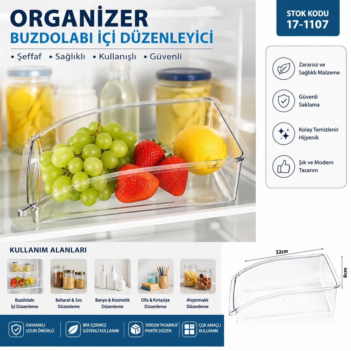 URVE UR-3582 ( 32X8CM) ( ŞEFFAF ) ( DÜZENLEYİCİ ) PLASTİK MİKA MODÜLER ÇOK AMAÇLI ORGANİZER*24=K