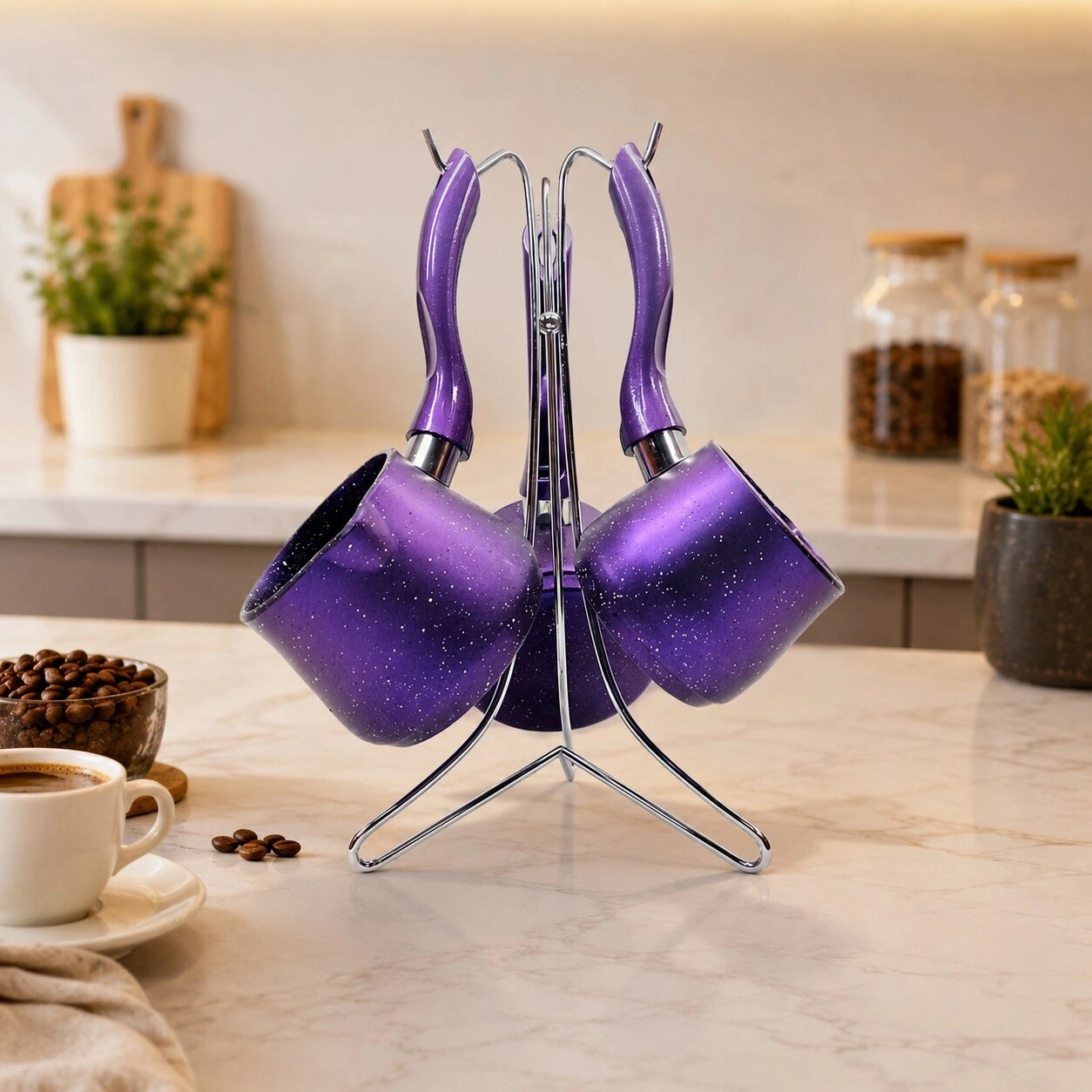 VELLA EN 13750/2002 ( 4PCS ) ( 230-280-380ML ) GRANİT & ÇELİK CEZVE RENKLİ ( METAL STANDLI )*8