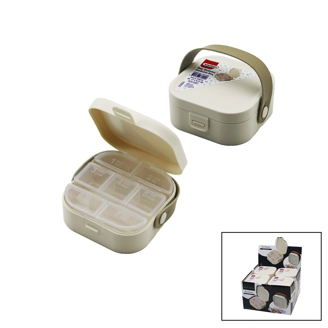 WENKEN UR-3499 (PLS.KUTU ÇANTALI=9X9CM & Y:3.7CM ) İLAÇ KUTUSU (7 GÜNLÜK= 2+2+3 ŞEFFAF PLASTİK ) (TAŞIMA KULPLU)*12X1