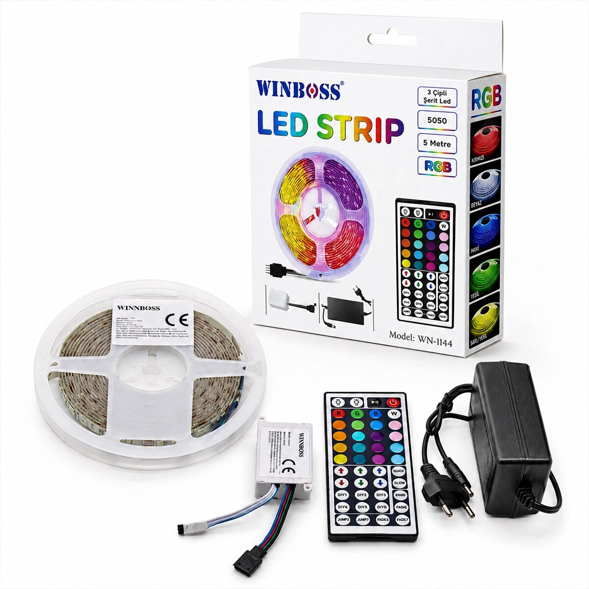 WINNBOSS STRIP LIGHT WN-1144 ( 3ÇİP & 5MT ) RGB ( KUMANDALI ) ŞERİT LED ( 5050 SMD TYPE & 54 LED s/m )*60