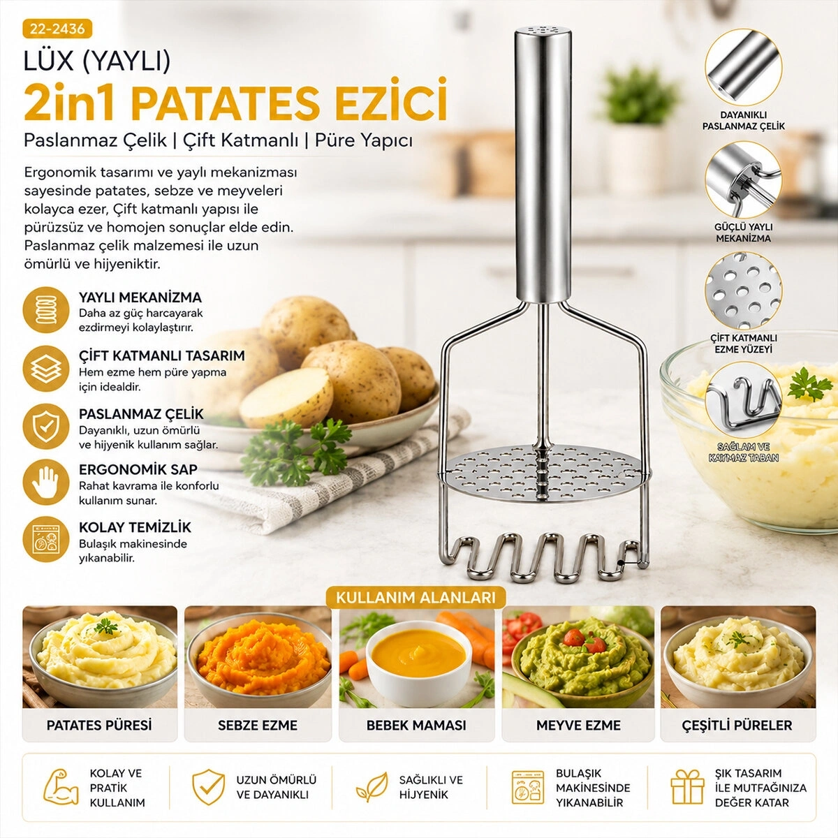 YAKUT-10806 ( LÜX ) ( YAYLI ) 2İN1 PATATES EZİCİ*80