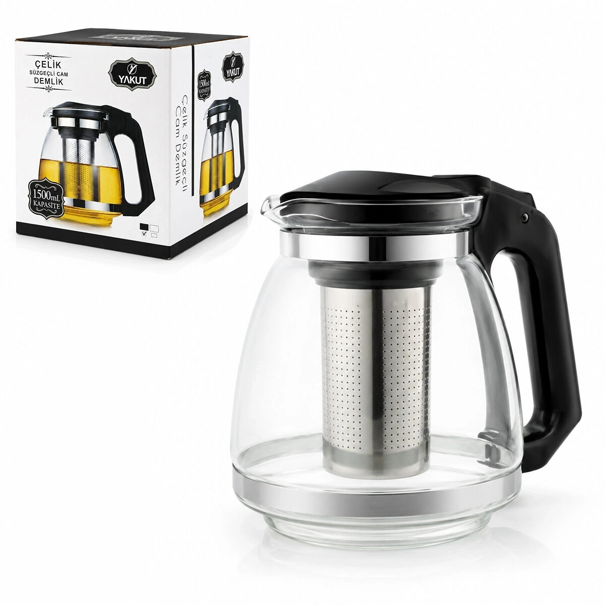 YAKUT-7488 ( 1500ML ) ( CAM ) DEMLİK ( ÇELİK SÜZGEÇ & PLASTİK KAPAK-KULP )*36