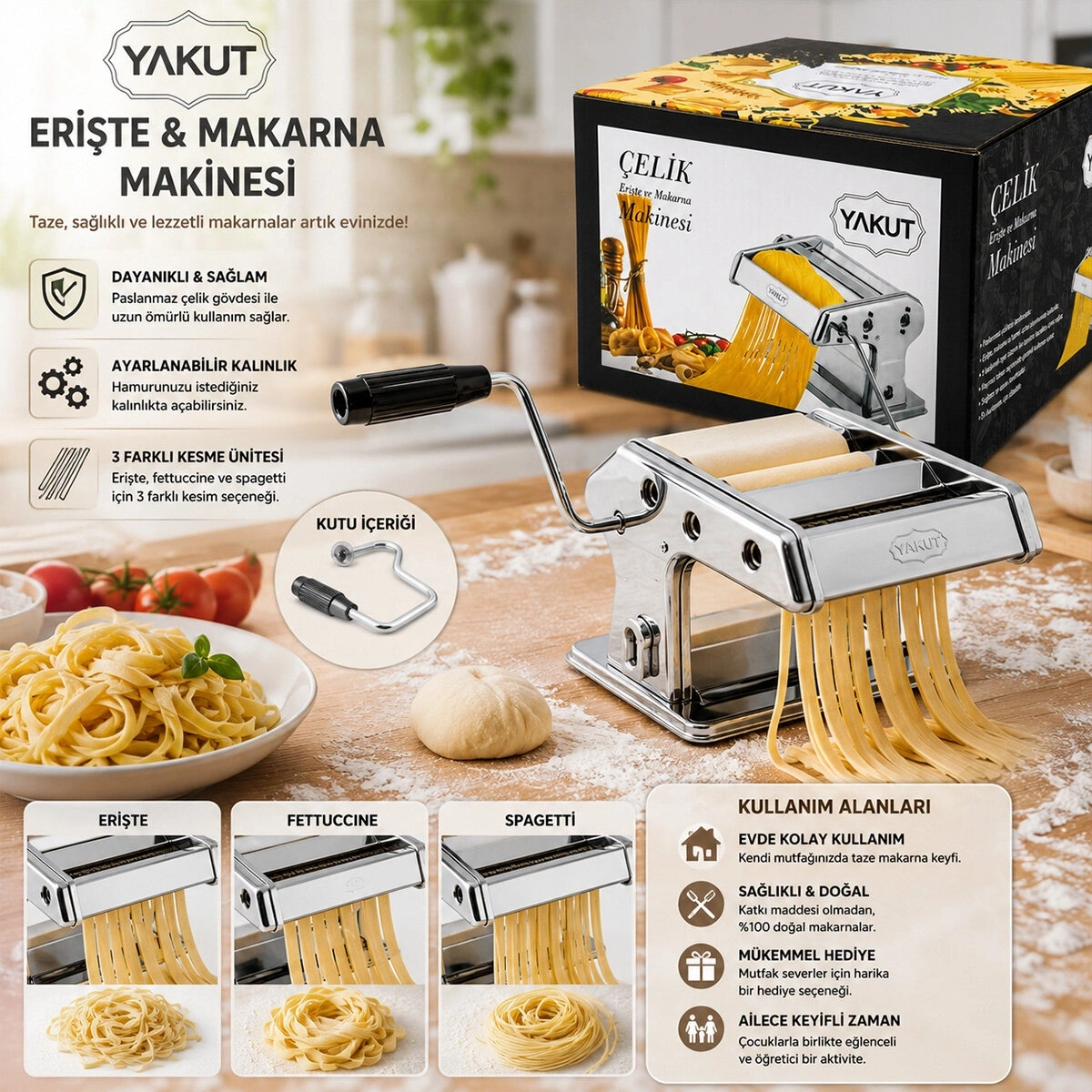 YAKUT-8683 ( KÜÇÜK & 150LİK ) ( METAL & ÇELİK ) ERİŞTE & MAKARNA MAKİNESİ*6