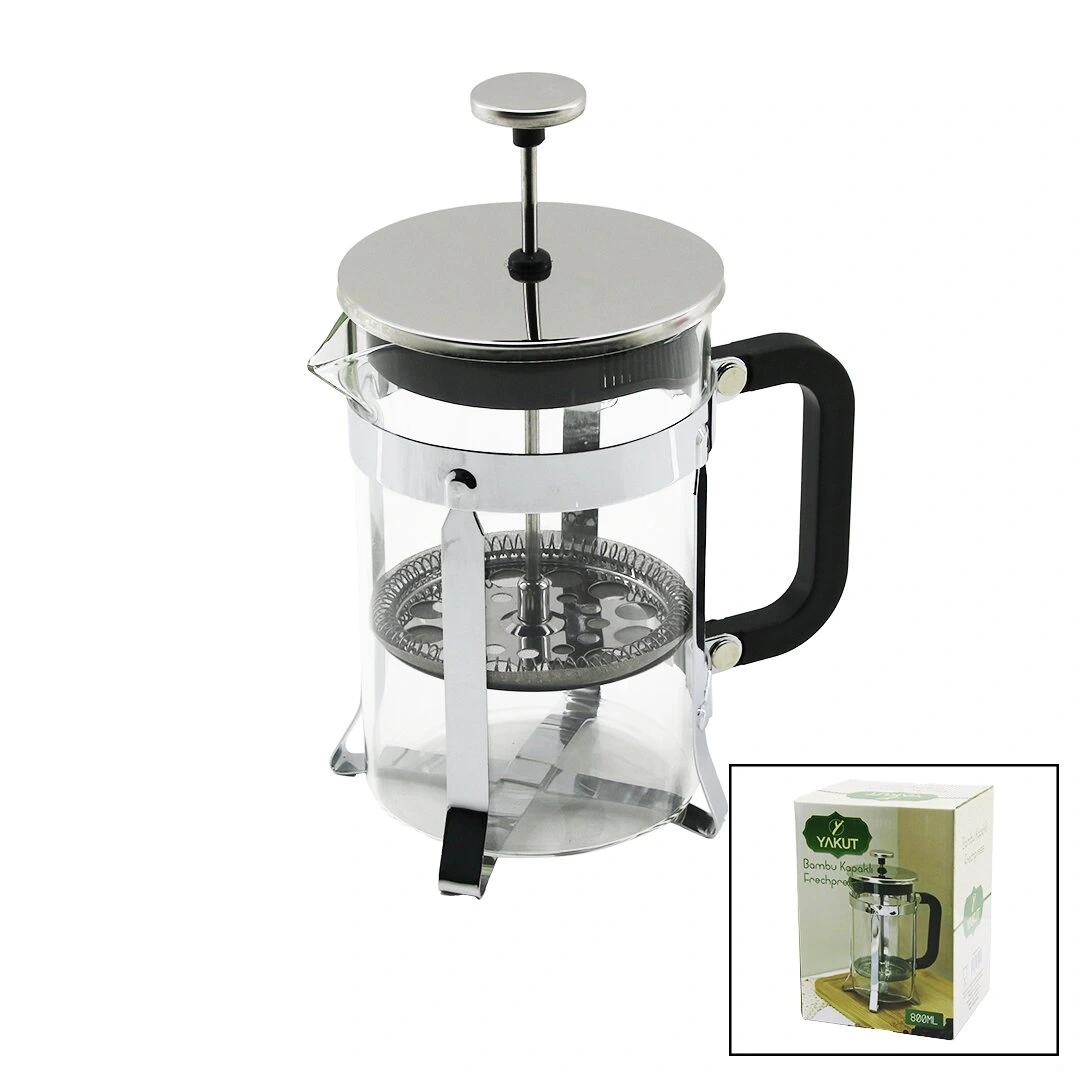 YAKUT-9589 FRECHPRESS ( 800ML ) ( CAM ) BİTKİ SÜZGEÇİ (METAL KAFES & PLASTİK SAPLI) (METAL KAPLAMALI PLS.KAPAK)*24
