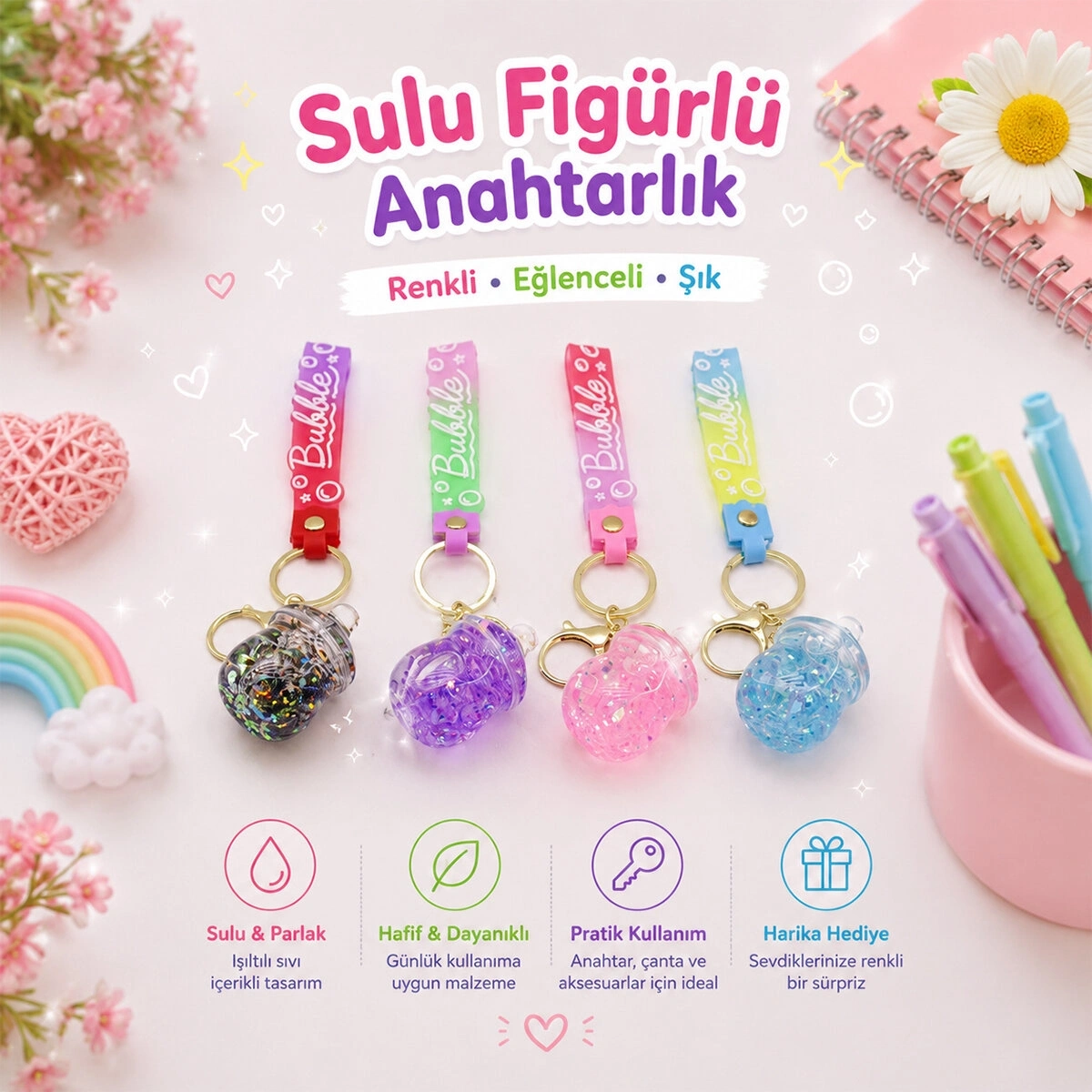 YAKUT-9598 ( SULU & FİGÜRLÜ ) MİKA KRİSTAL ANAHTARLIK ( GOLD KULP & KANCALI )*60X10