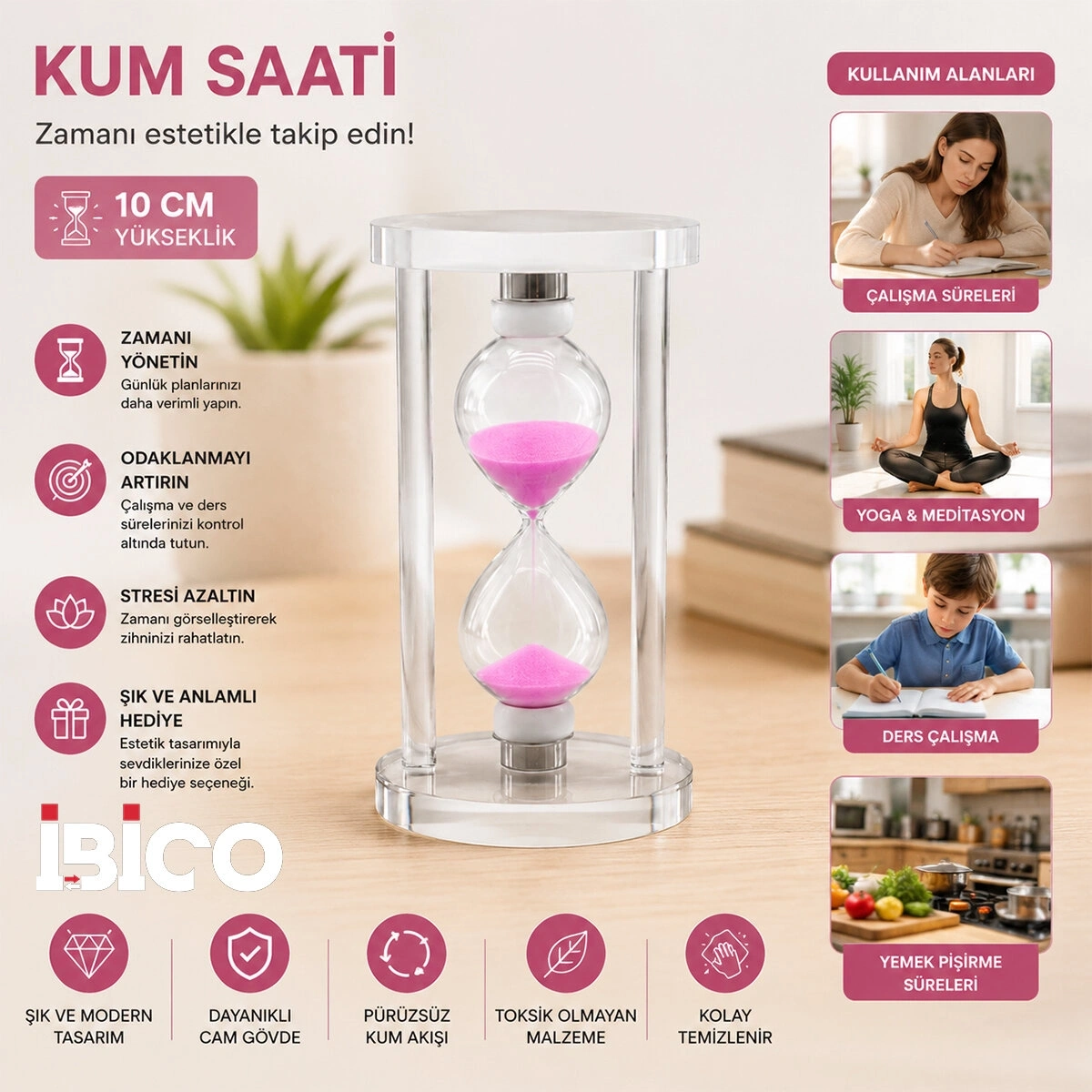 İBİCO İ12-256 FYS-003 ( KÜÇÜK ) CAM KUM SAATİ ( CAM STANDLI= ÇAP: 6CM-YÜKSEKLİK: 10CM )*96