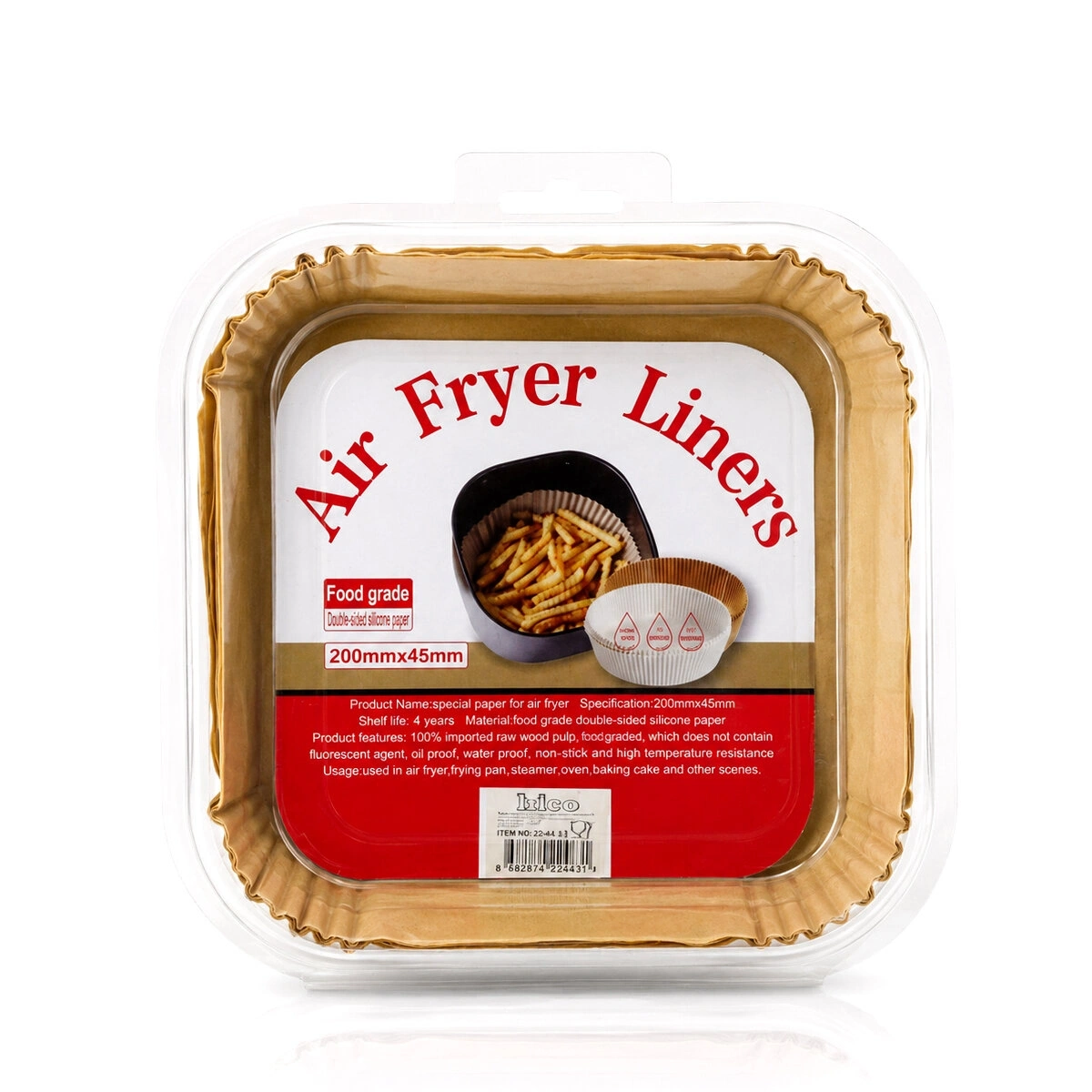 İBİCO İ22-463 ( 50PCS ) ( KARE TABAN: 20CM & KENAR: 4.5CM ) AİR FRYER PİŞİRME KALIP ( KAĞIT )*100