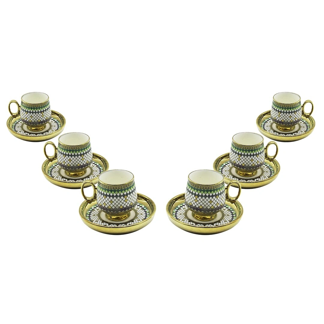 YENİİ NEWLİFE CLKN-2462 ( GOLD ) ( 12PCS=6-TAKIM ) PORSELEN KAHVE FİNCANI*12