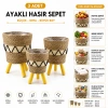 ALVETRO ALV-01 ( 3PCS ) AYAKLI HASIR & AHŞAP SEPET ( MİX DESEN ) ( 18-22-24CM )*6=K