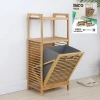 İBİCO İ21-081 ( 2 KAT ORGANİZER RAFLI ) ( ÖNDEN ÇEK AÇ ) ( KALIN AHŞAP BAMBU ) KİRLİ ÇAMAŞIR SEPETİ ( 40X35X95CM )*4