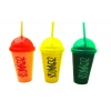 QLUX L-00850 SUMMER ( PİPETLİ ) ( RENKLİ PLASTİK ) BARDAK ( ŞEFFAF RENKLİ KAPAK ) ( 450ML )*12=K
