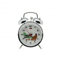 ALARM MECHANİCAL CLOCK CLKN-1783 (TAVUK YEM YEMELİ) (MEKANİK KURMALI) MASA ÇALAR SAAT (SİLVER & GÜMÜŞ)*36