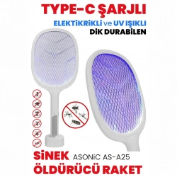 ASONİC AS-A25 ( BEYAZ/GRİ ) ( TYPE-C ŞARJLI ) ( RAKET MODELİ ) ELEKTRONİK SİNEK ÖLDÜRÜCÜ CIZ MAKİNE*40