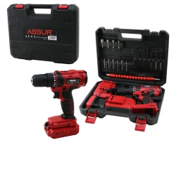 ASSUR ASR-017-LD18 ( DARBELİ ) (KIRMIZI ) (ŞARJLI & YEDEK BATARYA ) MATKAP SETİ ÇANTALI*10
