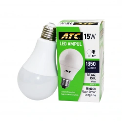 ATC-LW-15W ( 15W=60W ) ( E27 ) ( BEYAZ=6500K ) LED AMPUL LAMBA ( 1350 LÜMEN ) ( IP20 ) ( 15.000 SAAT ÖMÜR )*10X10