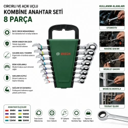BOSCH-1 600 A02 7PS  ( 8PCS ) ( KOMBİNE ) ( 8-19MM ) ANAHTAR TAKIMI SET ( PLASTİK STAND & TAŞIMA APARATLI )*1