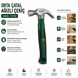 BOSCH-1 600 A02 W7X ORTA ÇATAL ÇEKİÇ ( 12OZ ) 24CM ( ERGONAMİK YUMUŞAK SAP )*1