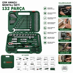 BOSCH-1 600 A02 Z9B ( 132PCS ) (1/2 & 1/4 CIRCIR KOL & 10PCS ALYAN & LOKMA - BİTS - UZATMA UÇLARI & KOMBİNE ANAHTAR )