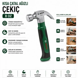 BOSCH-1 600 A02 ZA3 KISA ÇATAL ÇEKİÇ ( 8OZ ) 16CM ( ERGONAMİK YUMUŞAK SAP )*1