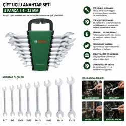 BOSCH-1 600 A03 HM8 ( 8PCS ) AĞZI AÇIK ANAHTAR SETİ ( 6/7 - 8/9 - 10/11 - 12/13 - 14/15 - 16/17 - 18/19 - 20/22 )*1