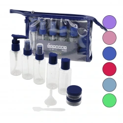 CARELLY CR-3111 (9PCS) SEYAHAT KOZMETİK SET (5-PLS.POMPALI+SPREY+KAPAKLI ŞİŞE(50ML)& 2-KREM KUTU(10GR)& 1-HUNİ & 1-SPATULA)*12X6