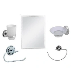 DELUX-230 ( 5 PARÇA ) KROMAKS HOME AYNA & BANYO SETİ ( AYNA & SABUNLUK & DİŞ FIRÇALIK & HAVLULUK & WC KAĞITLIK )*6=K
