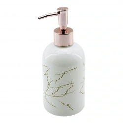 DMR HOME DMR-8164 ( CAM ) ( YUVARLAK & BEYAZ ŞİŞE--MERMER DESEN ) SIVI SABUNLUK (400ML) (BRONZ PLASTİK POMPA)*48