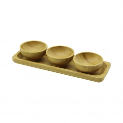 DMR HOME DMR-8481 ( 3PCS & SUNUM TEPSİLİ ) ( MİNİ & ÇAP: 6CM ) AHŞAP BAMBU LOKUMLUK & ÇEREZLİK KASE*100