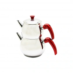 HÜNKARDEM ( MİNİ ) ( KÜRE ) ( ÇELİK ) ÇAYDANLIK SETİ ( RENKLİ BAKALİT KULP ) ( ÜST DEMLİK: 0.75LT & ALT SULUK: 1.35LT ) ( KENDİNDEN SÜZGEÇLİ )*8