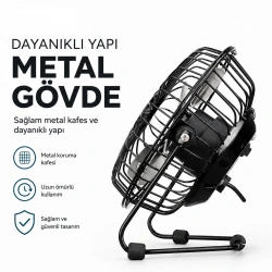 EVEREST EFN-482 ( USB ŞARJLI & METAL GÖVDE ) ( 14.5X7.5X15CM ) MİNİ MASAÜSTÜ FAN & VANTİLATÖR*24