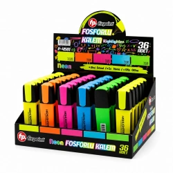 FİXPOİNT P-4581 NEON FOSFORLU KALEM STANDLI (  12 - SARI & 6 - TURUNCU & 6 - PEMBE & 6 - MAVİ & 6 - YEŞİL )*36X24