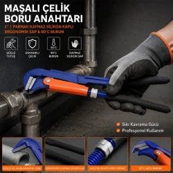 HCS PROLINE CR-V ( 1 PARMAK ) MAŞALI ÇELİK BORU ANAHTARI ( SİLİKON KAPLI ERGONOMİK SAP & 90°C BURUN )*48