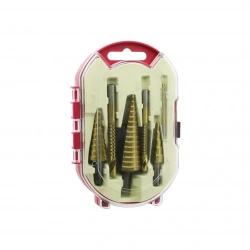 İBİCO ( 6PCS ) (KADEMELİ) MATKAP UCU SETİ (HSS ADIM & DÜZ OLUK & KONİK DELİCİ) (KIRMIZI PLS.AYAKLI KUTU & ŞEFFAF KAPAK)*50