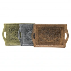 İBİCO ( DİKDÖRTGEN ) ( ESKİTME YALDIZLI ) PLASTİK ( ANTİK TEPSİ ) KULPLU ( SARI & GÜMÜŞ & BAKIR ) ( 29X38.5CM )*40