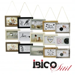İBİCO İ12-038 ( 3LÜ & MİX AHŞAP RENKLER & TEK RENK ÇERÇEVE  & İPLİ & AİLE FOTOLUK ) AHŞAP RESİM ÇERÇEVESİ ( 64 & 15X10CM )*24=K