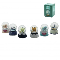 İBİCO İ12-076 ( KÜÇÜK  BOY & 6.5CM ) ( PİLLİ & IŞIKLI ) KAR KÜRESİ CAM ( HAYVAN FİGÜRLÜ & DESEN MİX ) RENKLİ *48                     qwe02