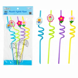 İBİCO İ17-032 ( 4PCS ) ( KIVRIMLI & RENKLİ PLASTİK ) PİPET ( FİGÜRLÜ=MİX )*240